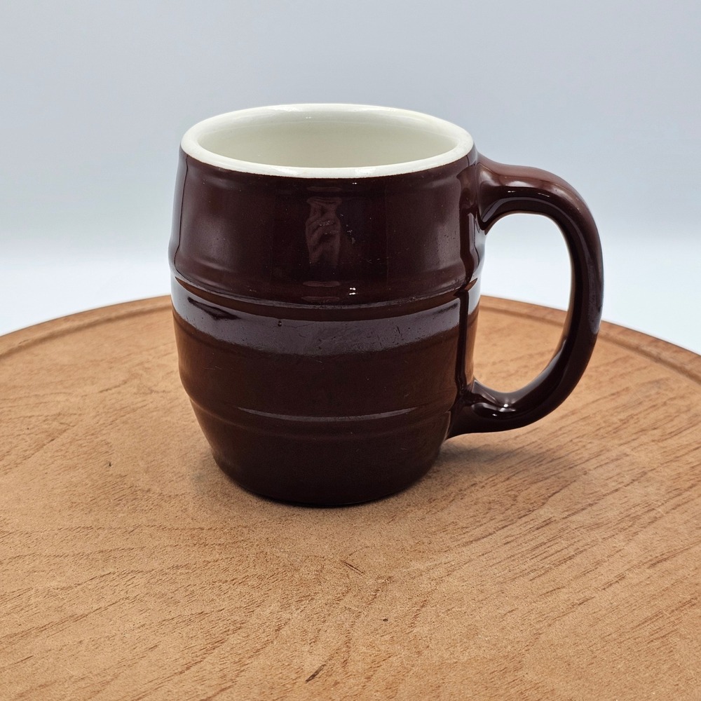 Hall Pottery #536 Vtg Coffee Mug Brown Barrel Ribbed Heavy Ceramic USA 1970s